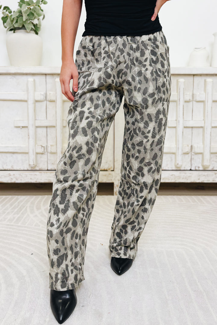 Cause & Reflect Leopard Pants - Grey Charcoal