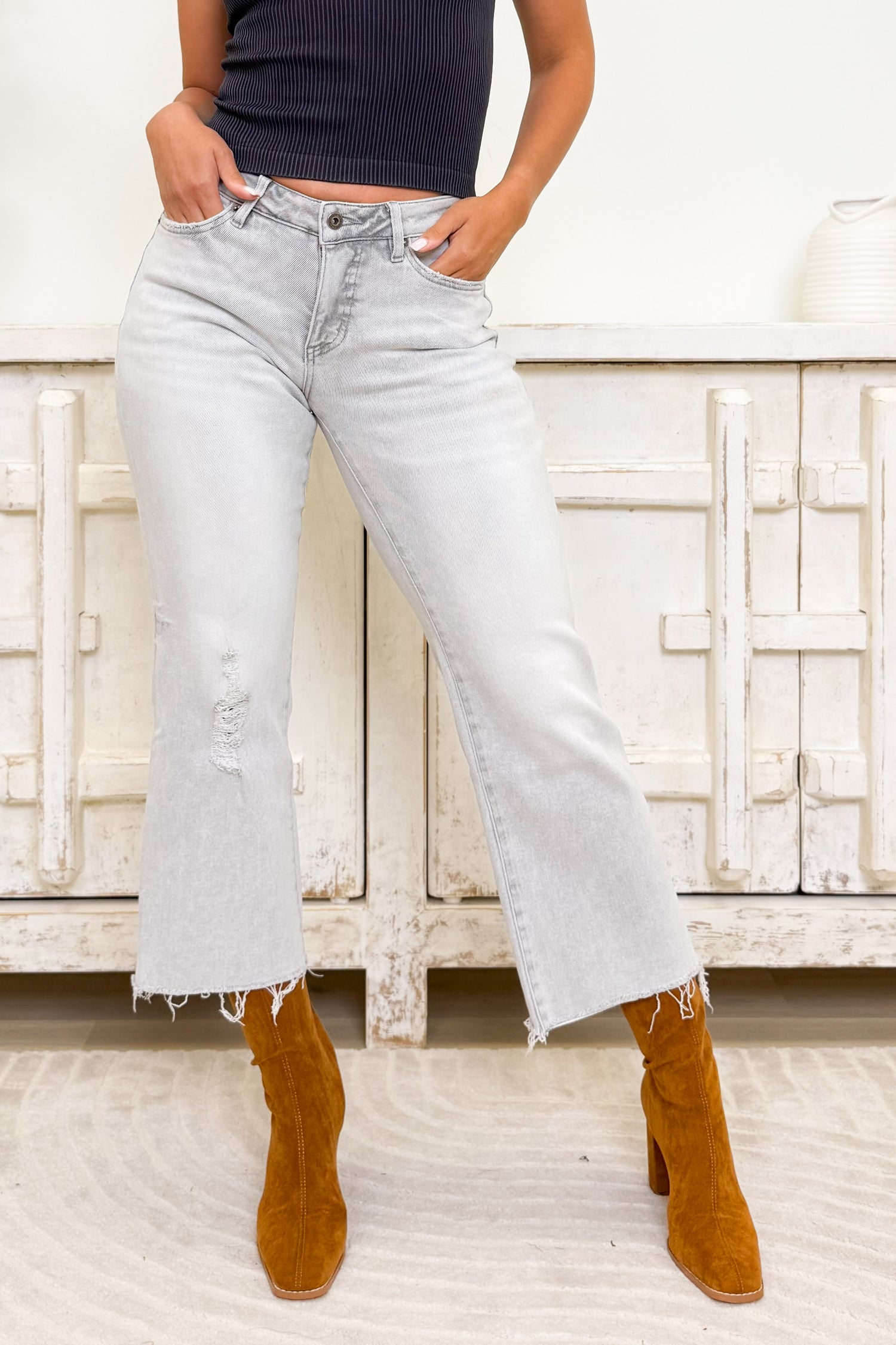 Practical Magic By Mica - Mid Rise Wide Leg Jeans - Arsenic