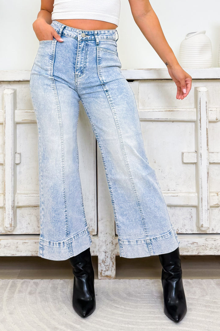 Takin' Care Of Business Mid Rise Denim Pants - Denim