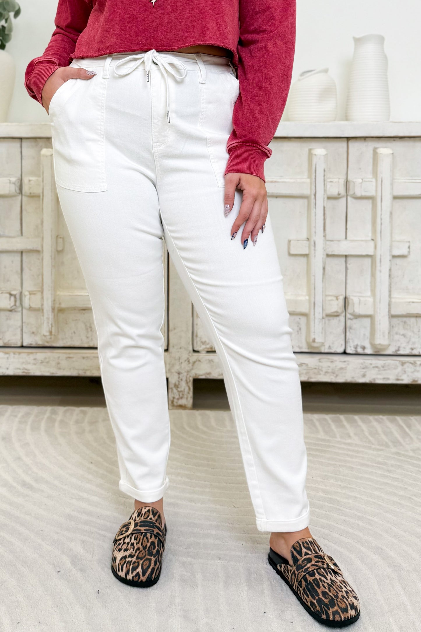Judy Blue Icing On The Cake Cuffed Joggers - White