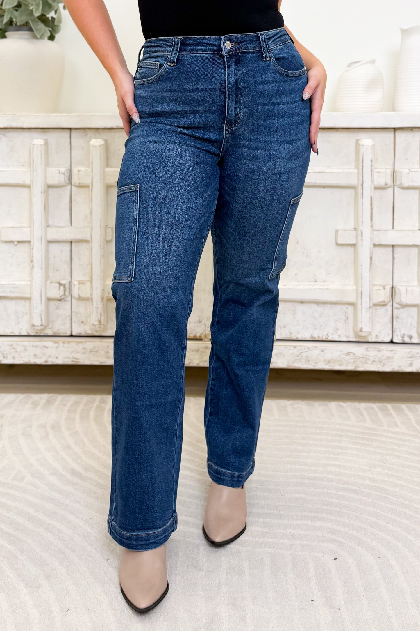 Judy Blue Heidi High Rise Cargo Wide Leg Jeans