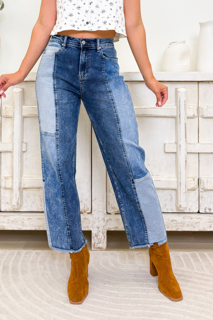 Double Take Slim Barrel Leg Jeans - Denim Combo