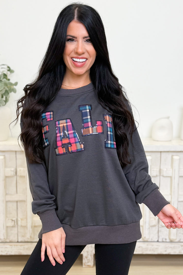 Fall Plaid Patch Pullover