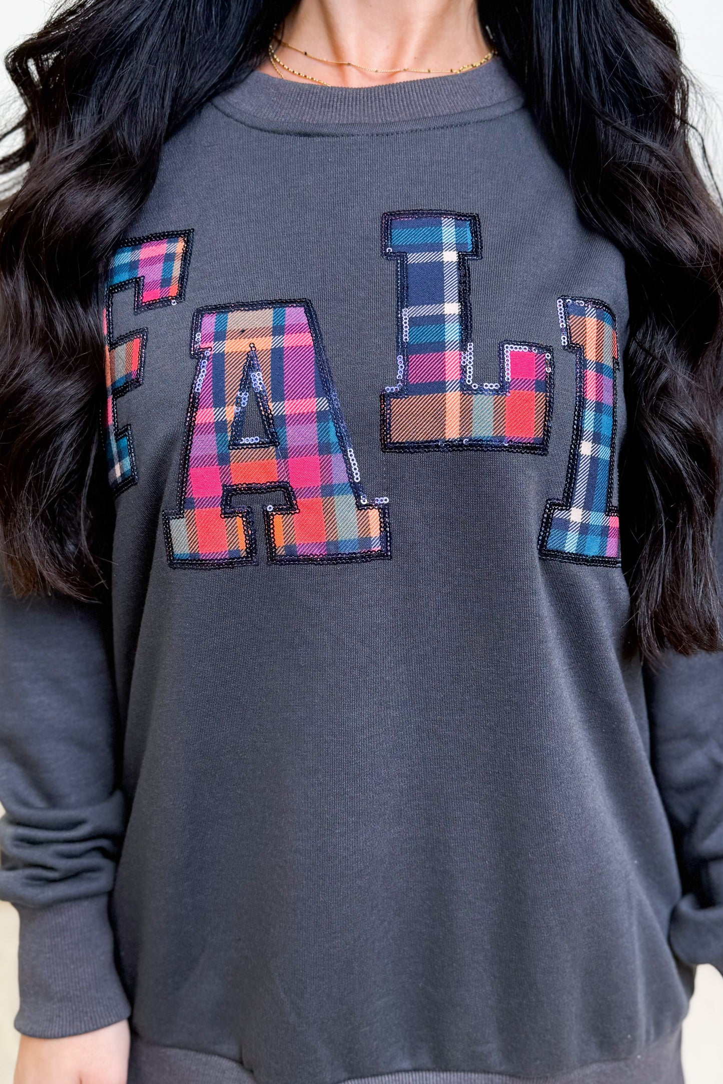 Fall Plaid Patch Pullover