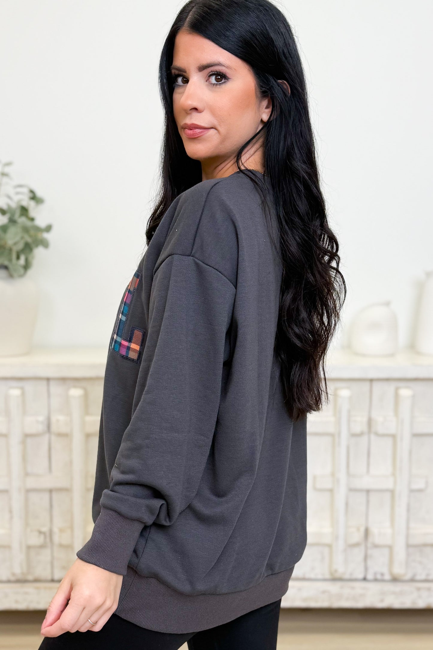 Fall Plaid Patch Pullover