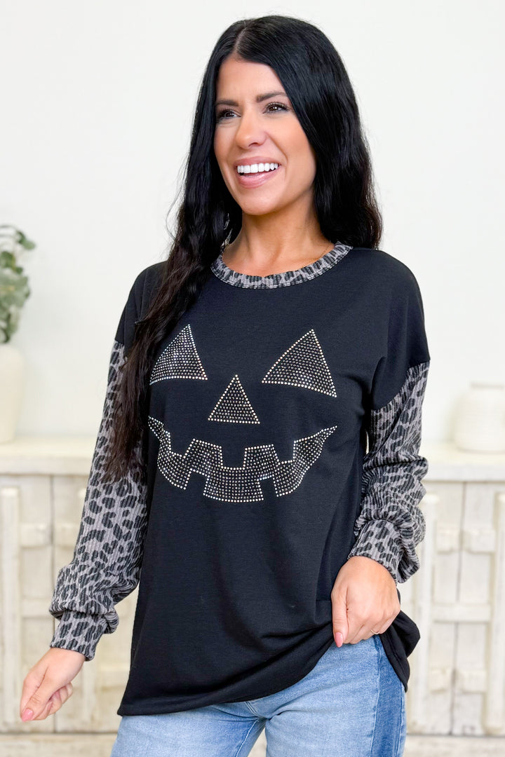 Smile Pumpkin Rhinestone Top