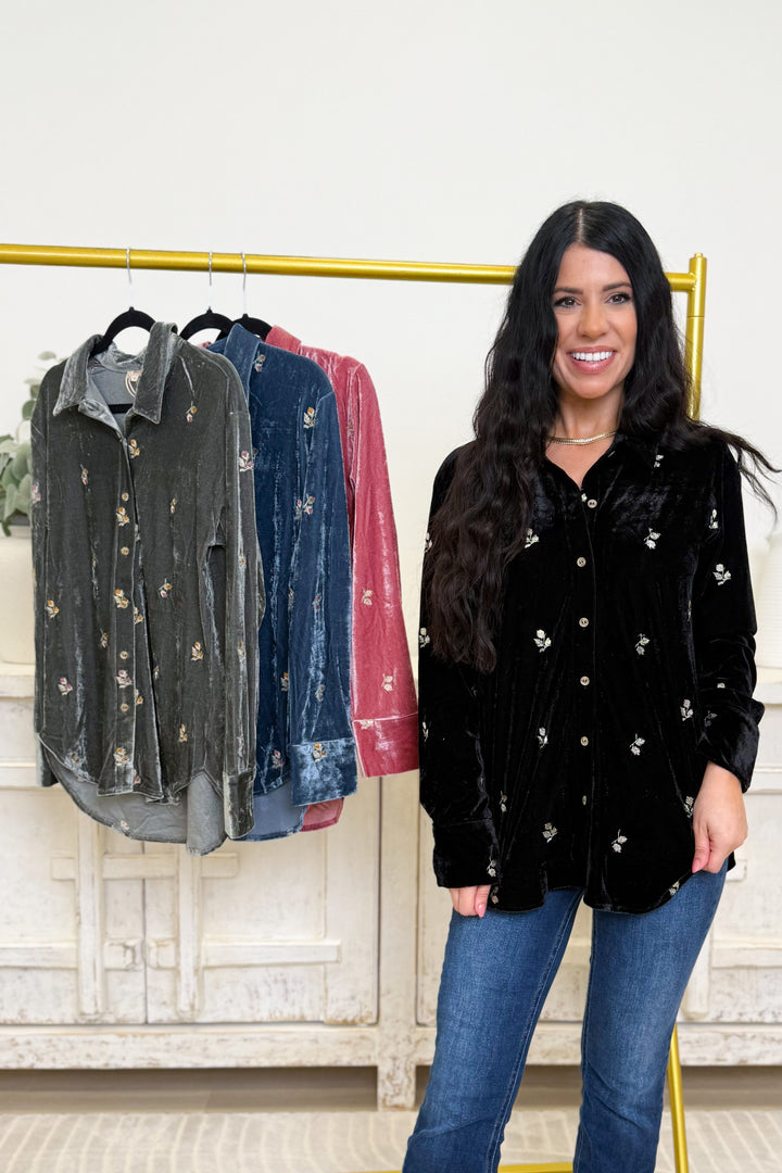 Keep Chipping Velvet Button Down Top - 4 Colors!