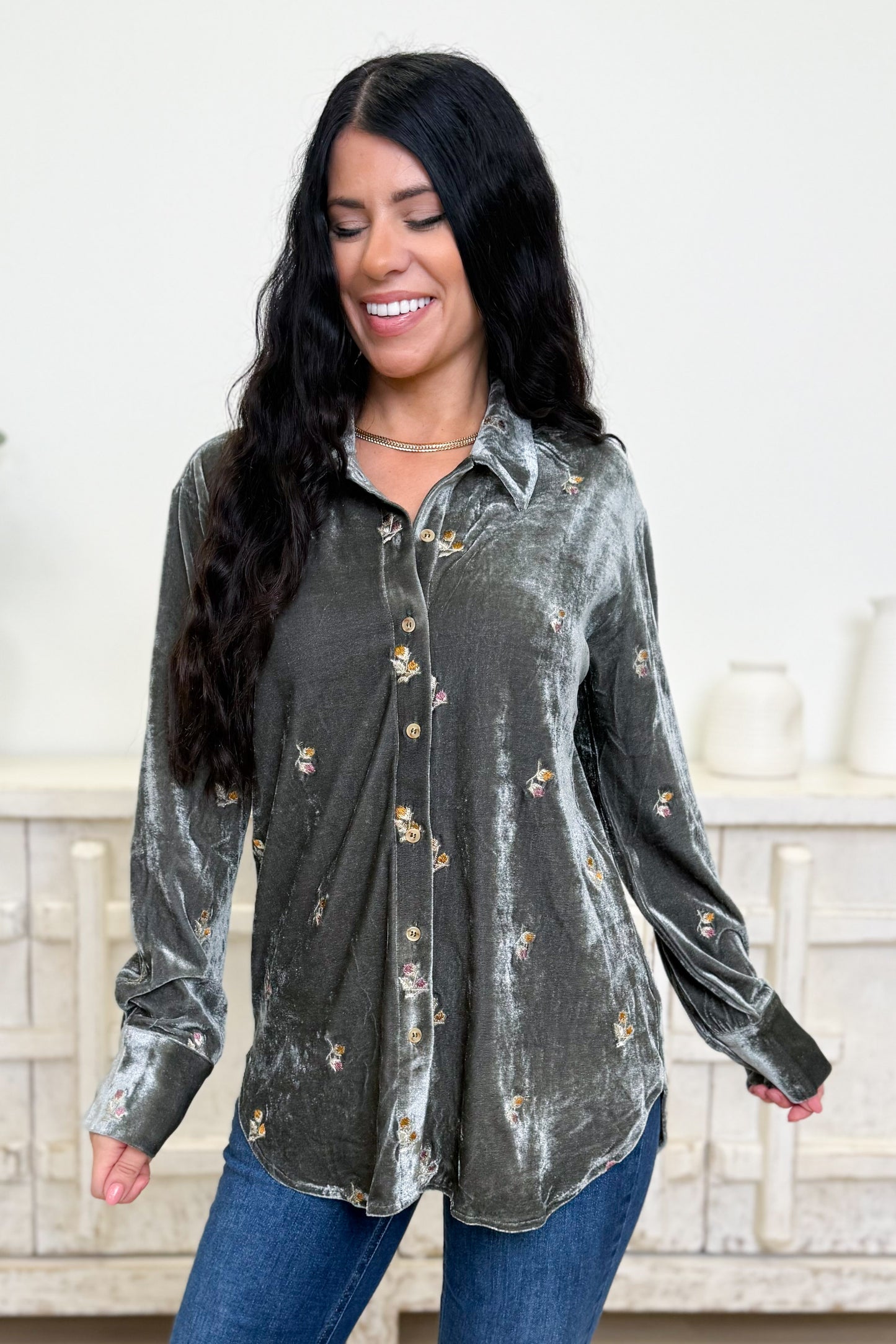 Keep Chipping Velvet Button Down Top - 4 Colors!