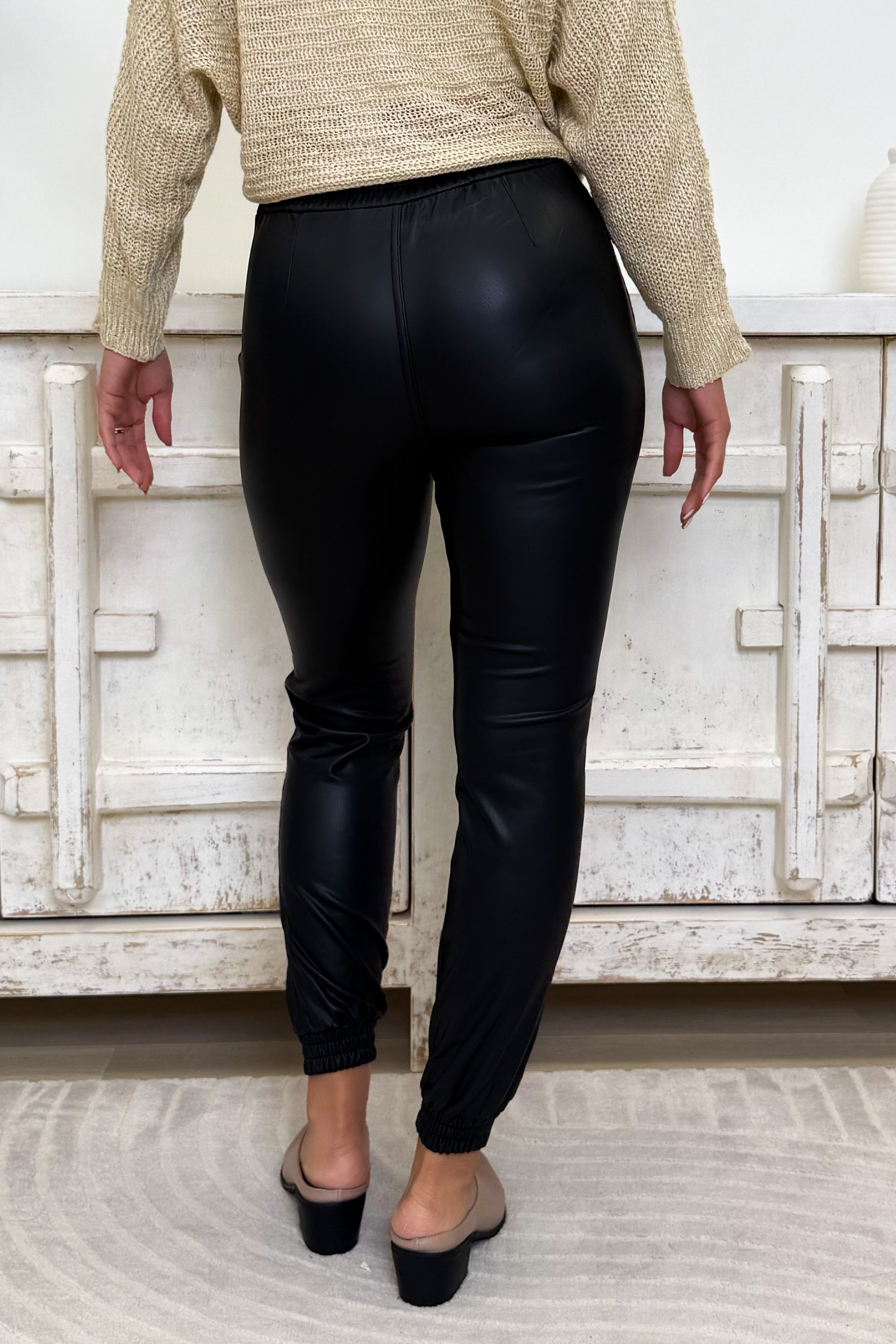 Gloss & Glam Faux Leather Joggers - Black