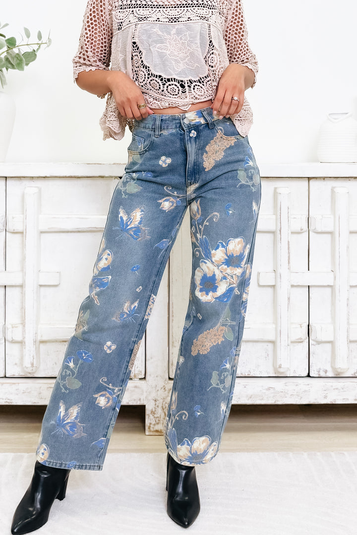 Golden Hour By Blue B - Floral Wide Leg Jeans - Denim Multi