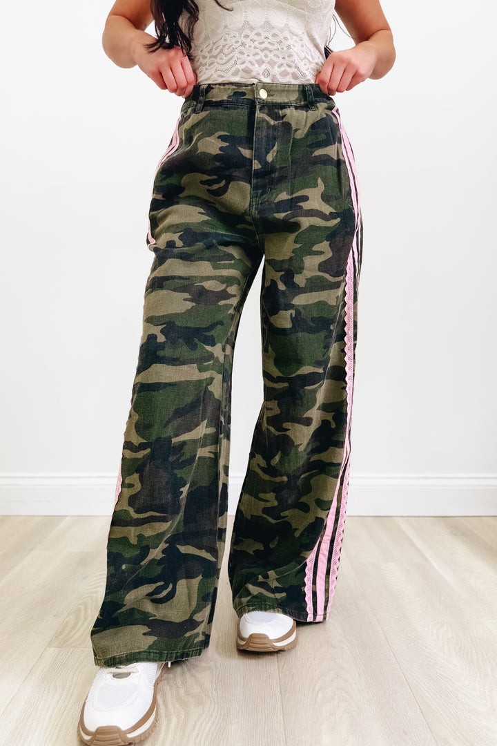 Sweet But Savage Striped Camo Pants - Washed Camo