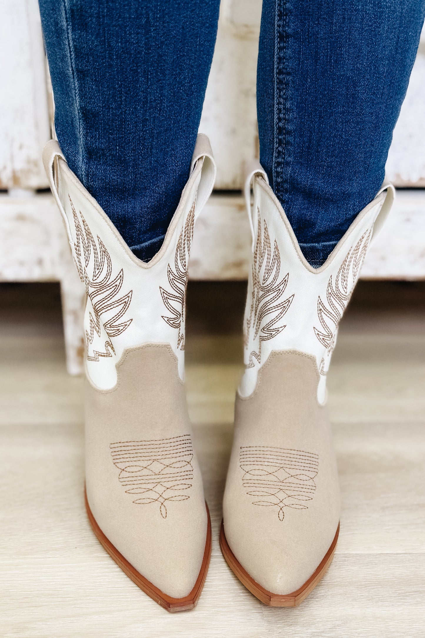 Claire Western Booties - White Beige