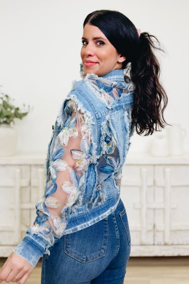 Tropical Petals Floral Denim Jacket