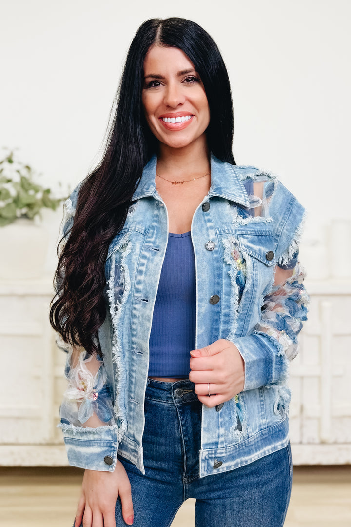 Tropical Petals Floral Denim Jacket