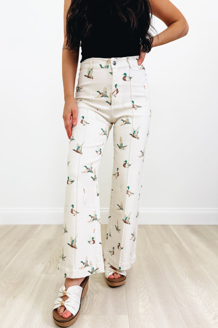 Duck Duck Groove Mallard Denim Wide Leg Pants - Ivory