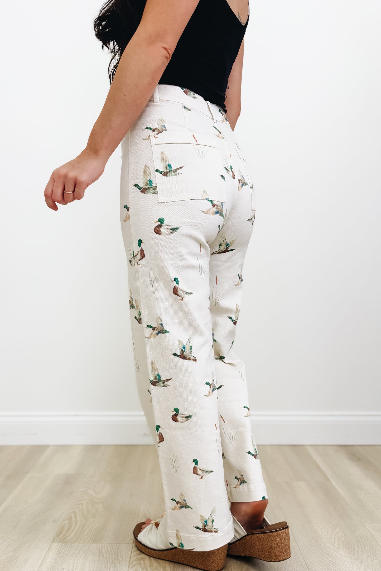 Duck Duck Groove Mallard Denim Wide Leg Pants - Ivory