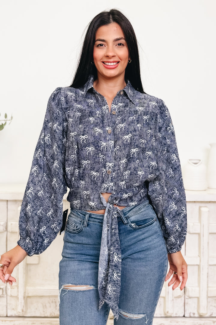 Bow & Behold Bow Button Down Top
