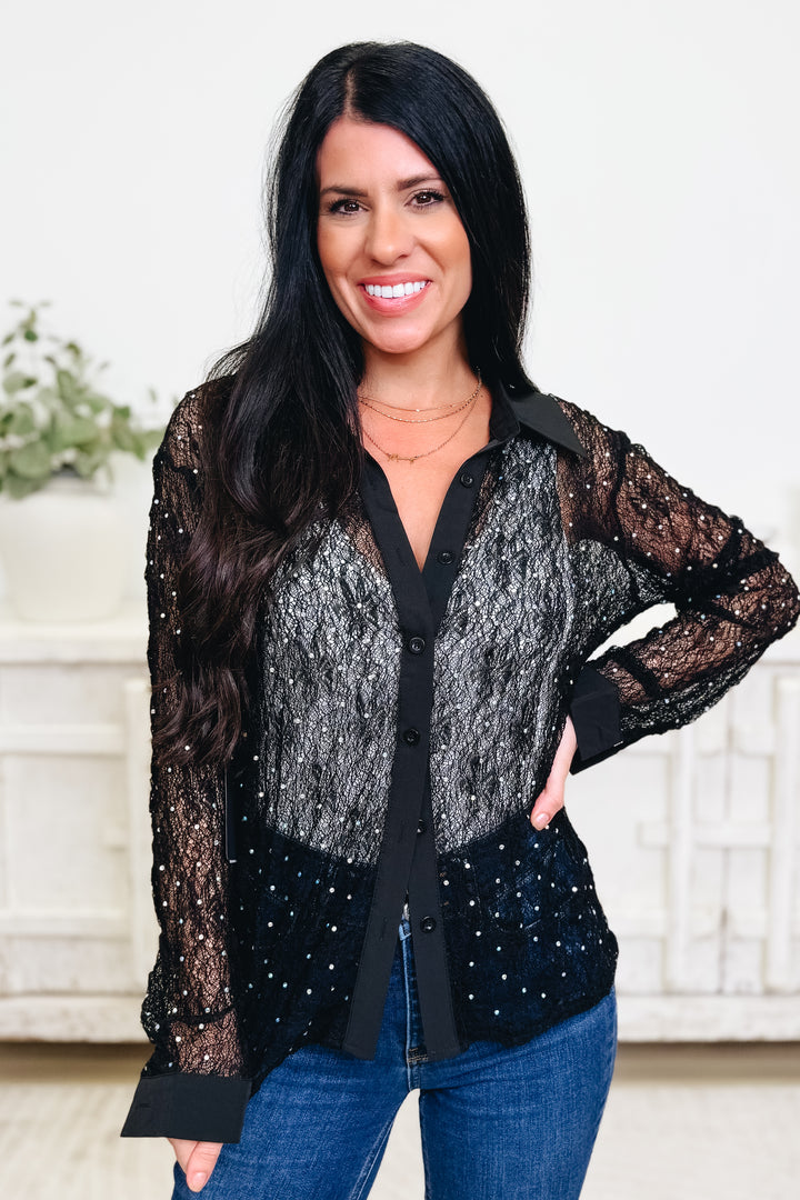 Making Space Mesh & Lace Button Down Top