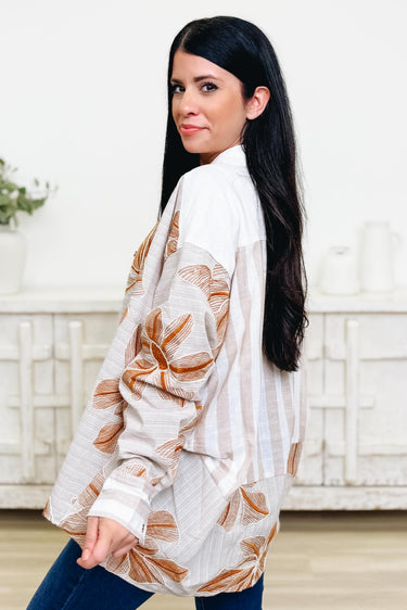 Let's Go Halfsies Floral Stripe Button Down Top