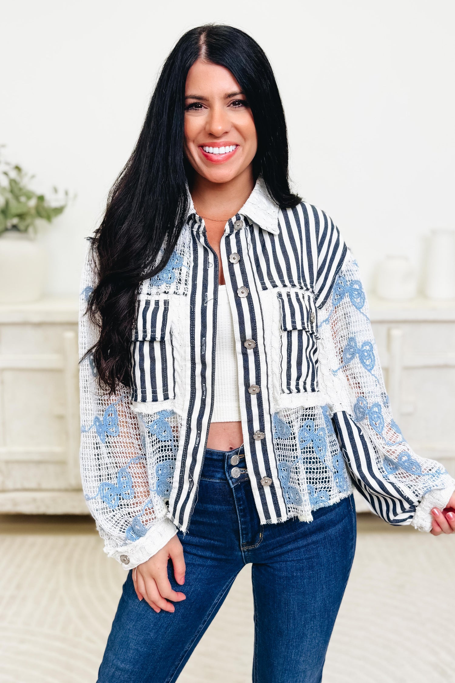 Love Language Striped Shacket