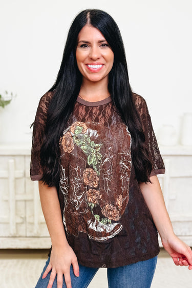 Saddle & Stems Graphic Lace Top - 3 Colors!