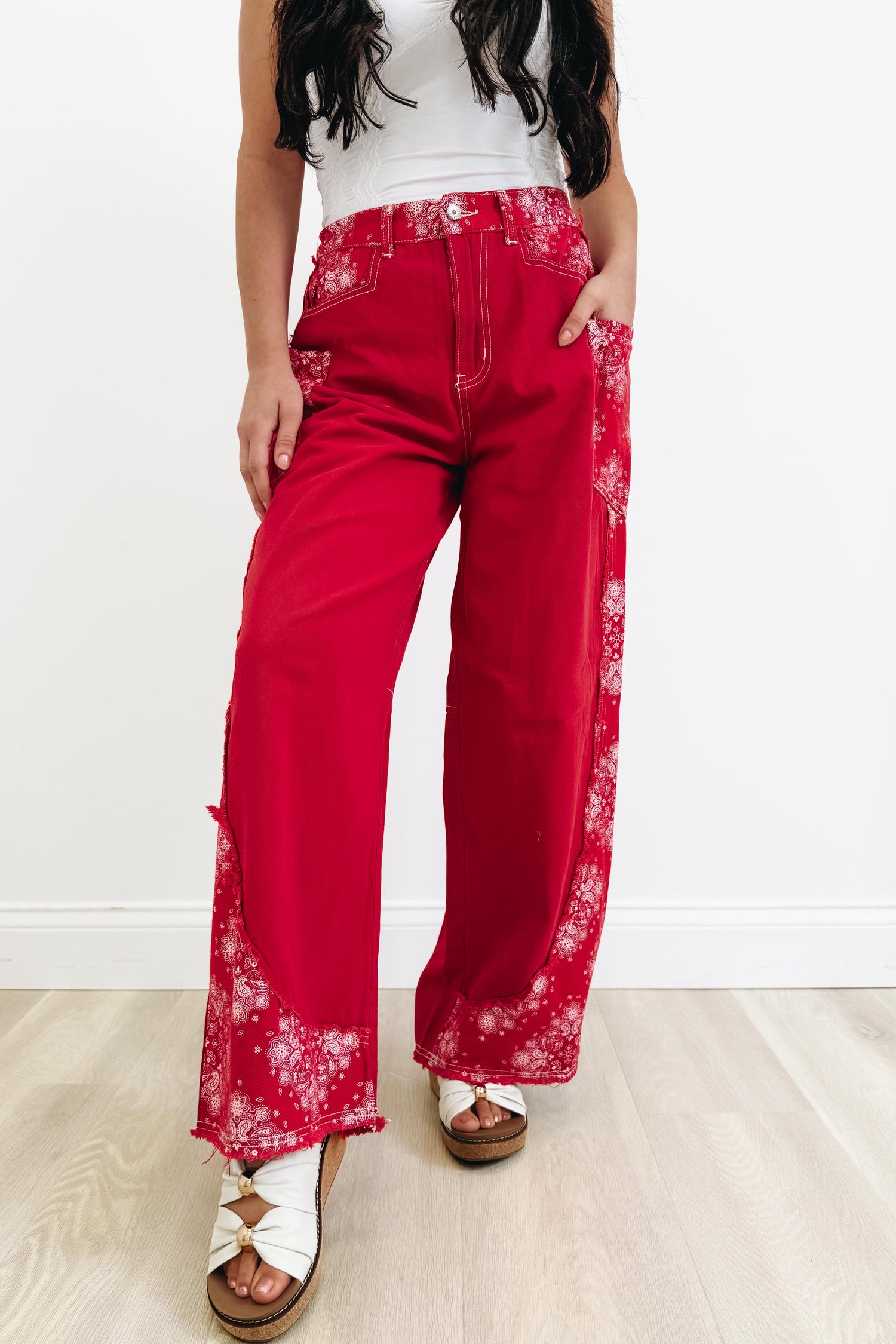 Wishful Thinking By POL - Floral Wide Leg Jeans - Red Multi