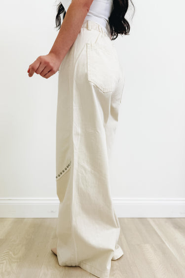 Rodeo Queen By POL - Rhinestone Wide Leg Jeans - Cream