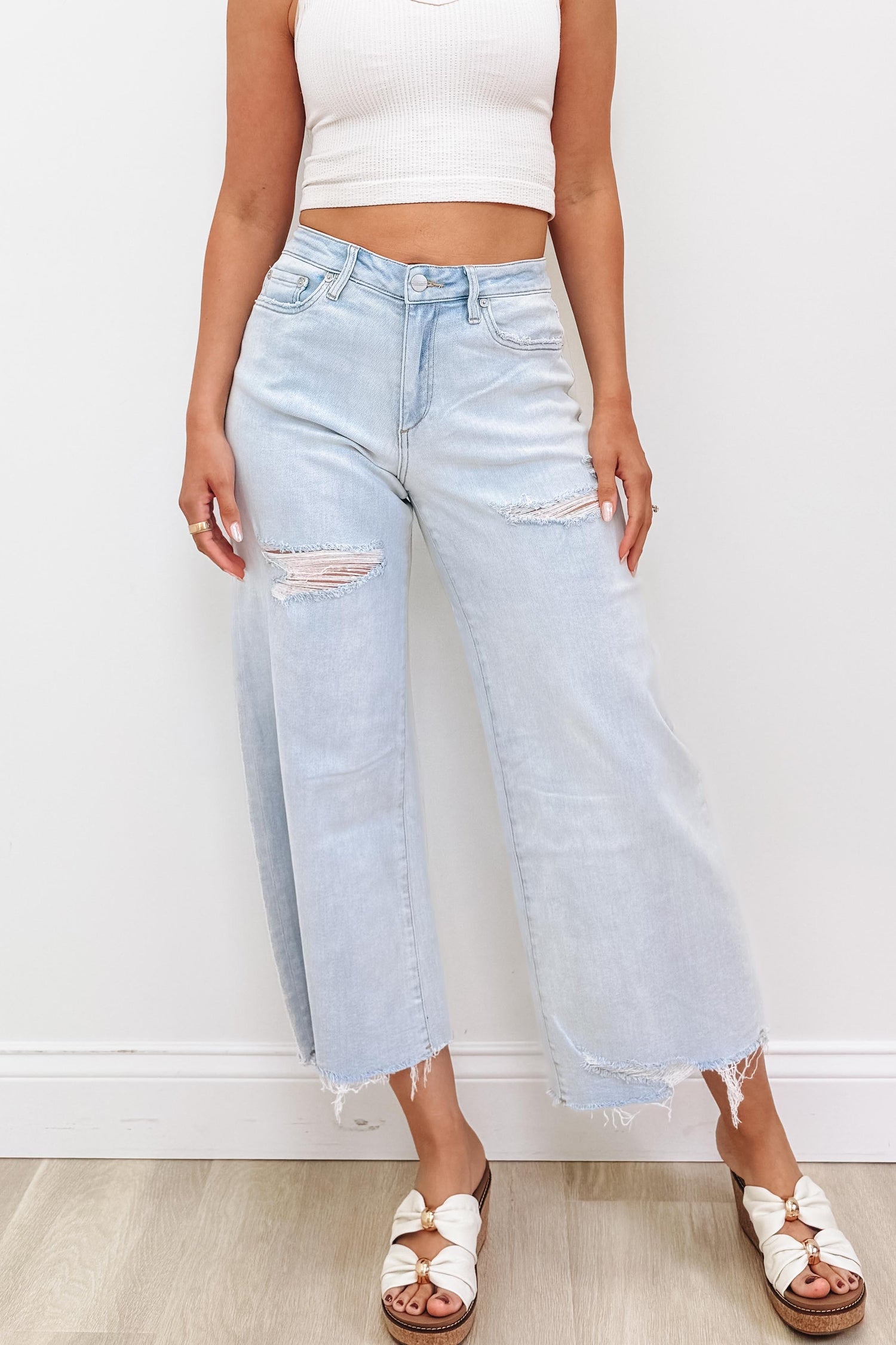 The Baylor By Mica - Wide Leg Distressed Jeans