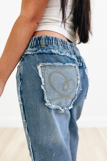 Too Cute To Handle Heart Cut Out Jeans - Denim