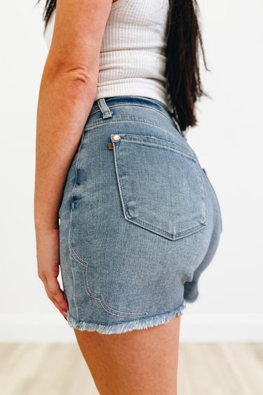 Southern Thang By Judy Blue - Western Denim Shorts - Light Blue