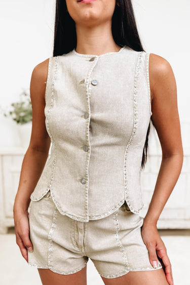Twinkle & Shine Denim Vest - Sand