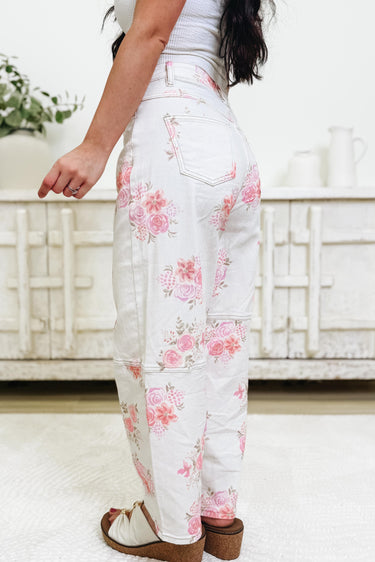 Art Of Romance By Anniewear - Floral Barrel Leg Jeans - Ivory