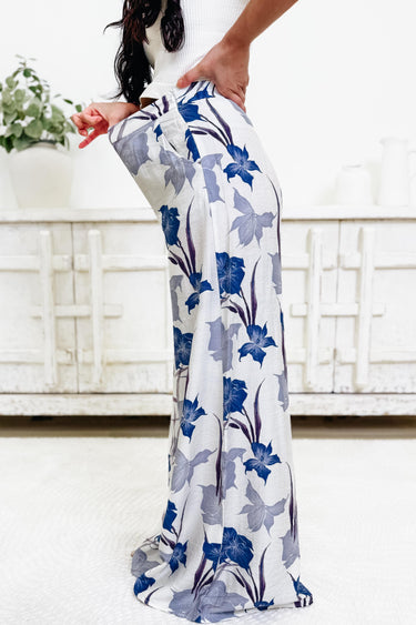 Sweet Like Honey Wide Leg Floral Pants - Blue