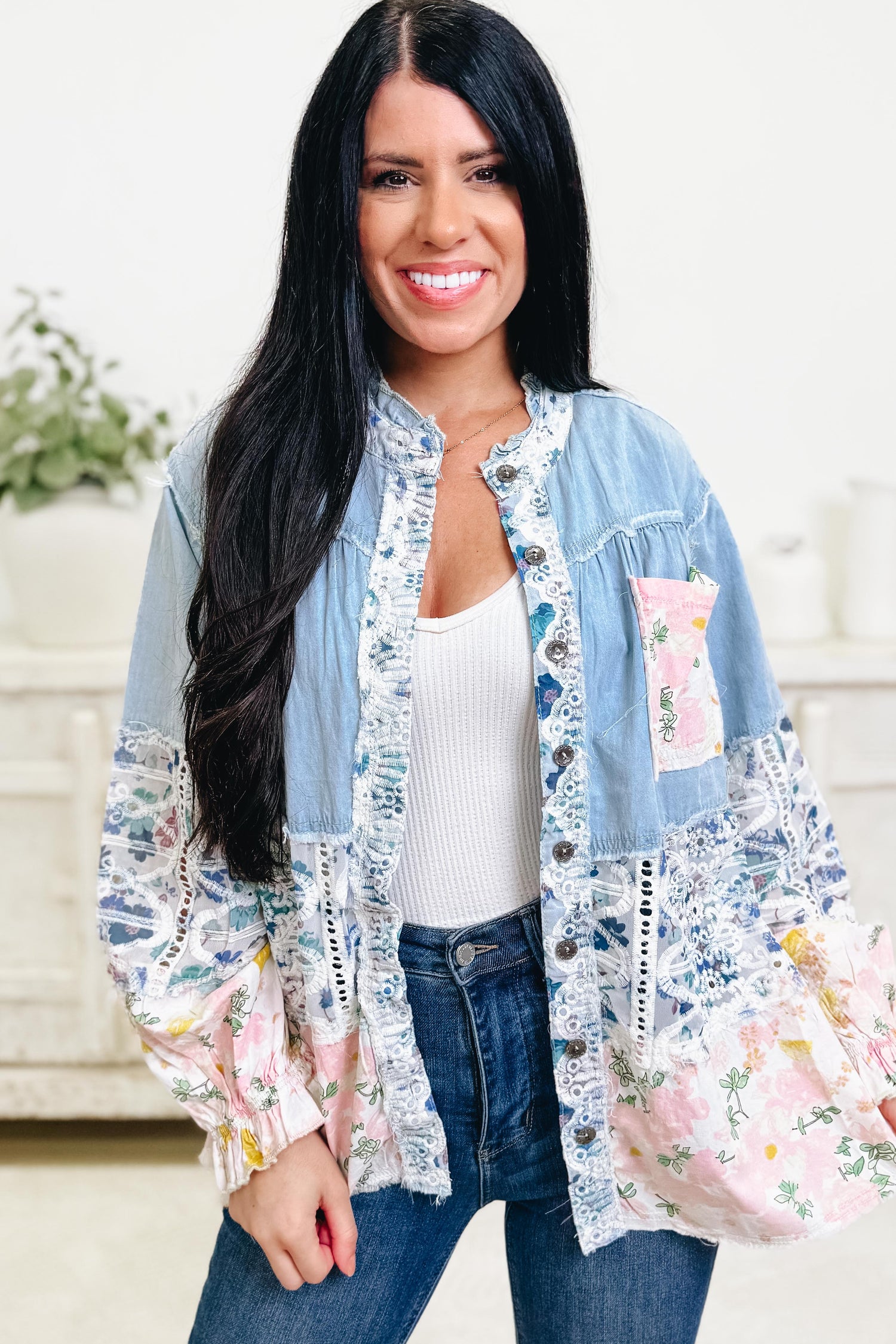 Free Spirit Floral Shacket - Denim