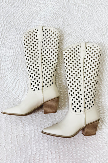 Deana Cut Out Western Boots - Off White