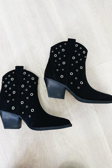 Vaca Studded Western Booties - Black