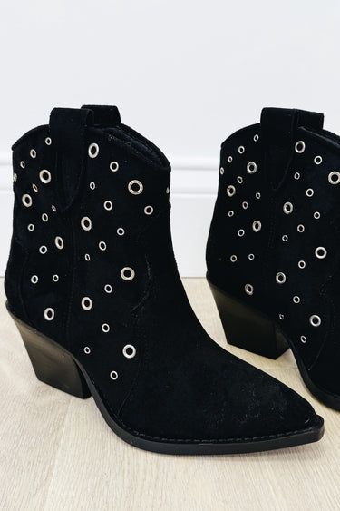 Vaca Studded Western Booties - Black