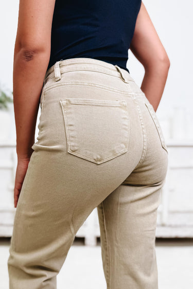 The Icon By Risen - Tummy Control Wide Leg Jeans - Latte
