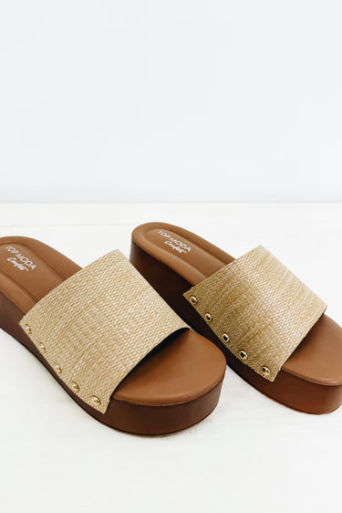 Uma Platform Sandals - Beige Raffia