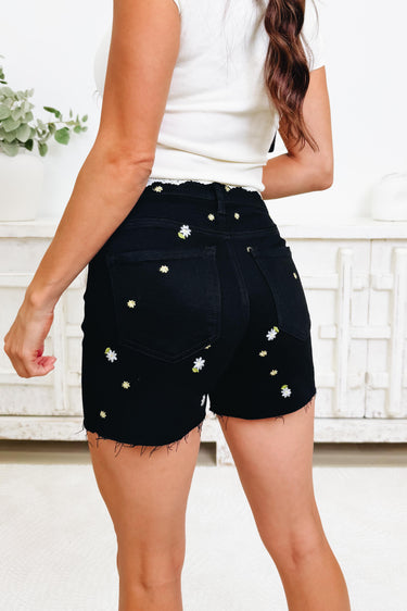 Sun Daze On By Risen - Daisy Denim Shorts - Black