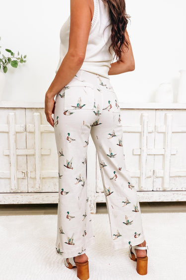 Duck Duck Groove Mallard Print Wide Leg Pants - Ivory