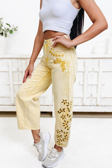 Pretty Little Pair By Saige Denim - Barrel Jeans - Yellow