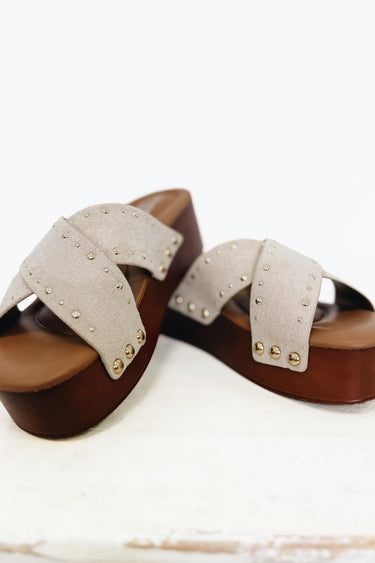 Uma Studded Platform Sandals - Beige