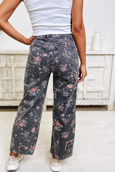 Feel Like This Floral Pants - Black Denim