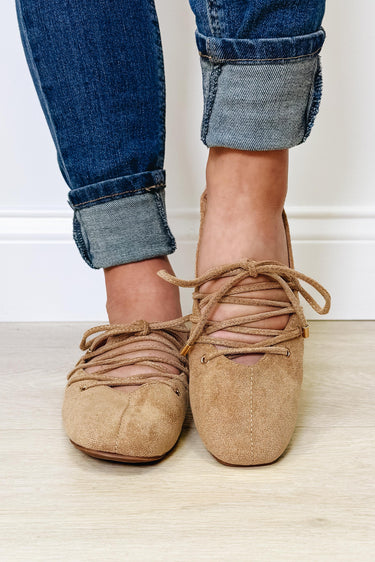 Corky's Tied Up Flats - Camel Faux Suede