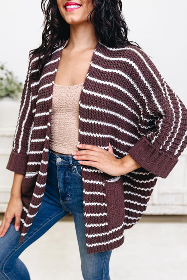 Striped Right Open Knit Cardigan - 2 Colors!