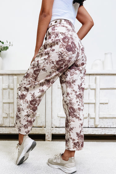 A Wild Floral Place Barrel Pants - Cream Brown