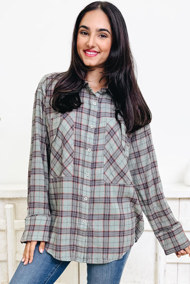 Looky Here Plaid Button Down Top- 3 Colors!