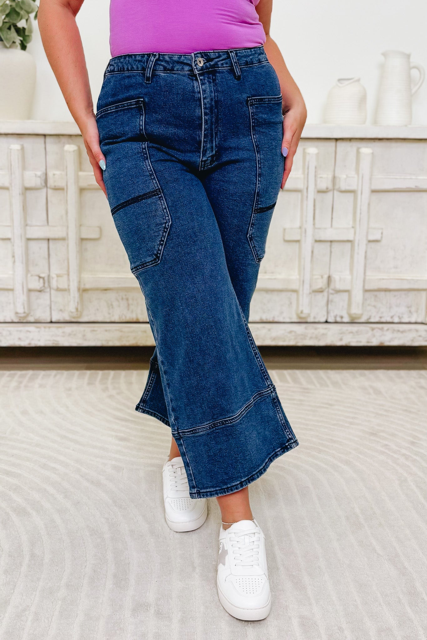 Unique Apparel By Saige Denim - Wide Leg Utility Jeans - Dark