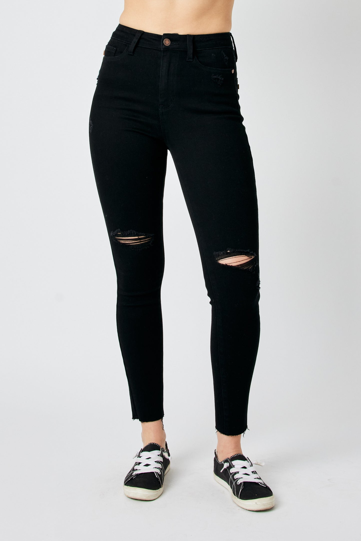Judy Blue Back In Black High Rise Heavy Destroy Raw Hem Skinny Jeans